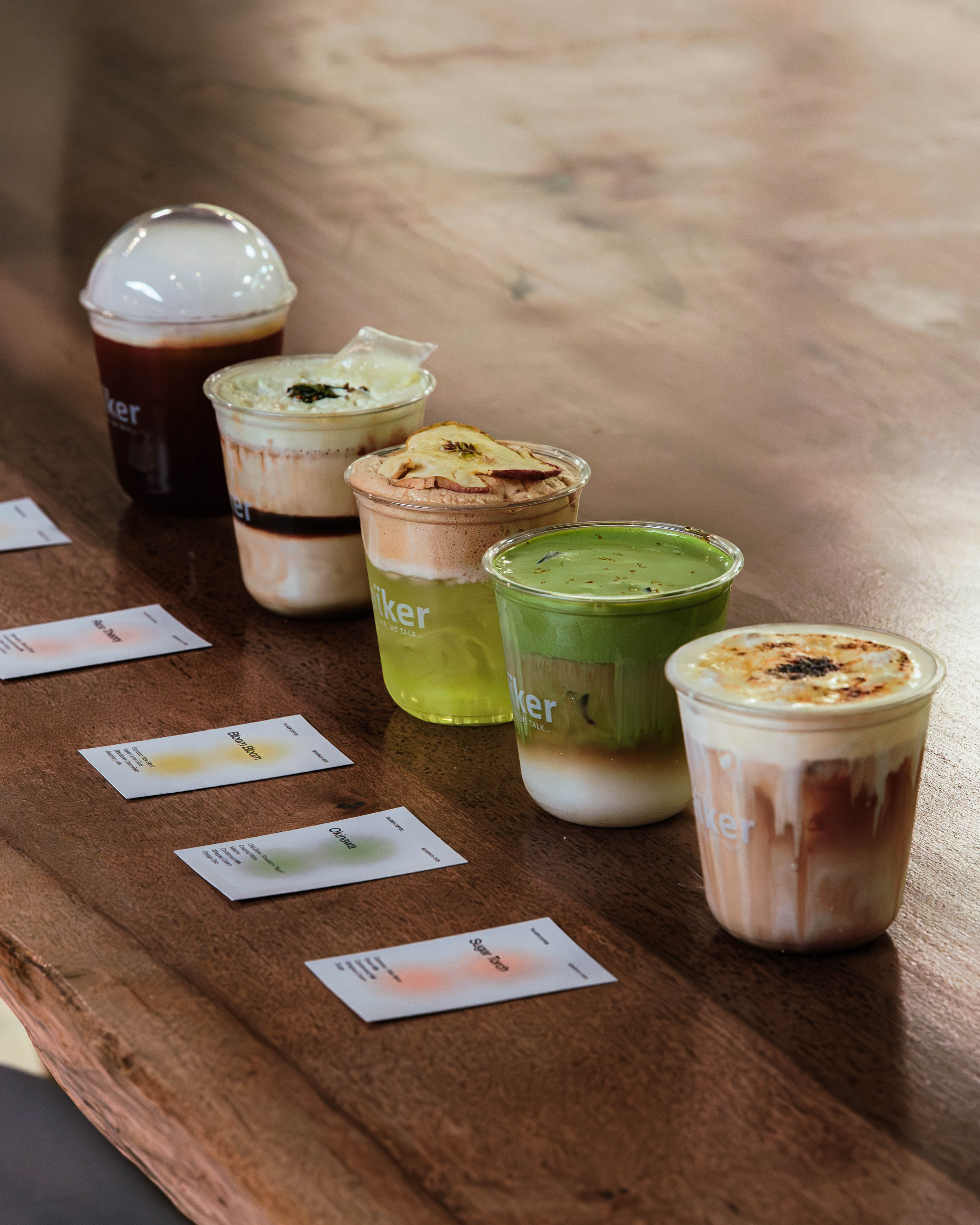 Lineup of exclusive taïker blend drinks with tasting notes